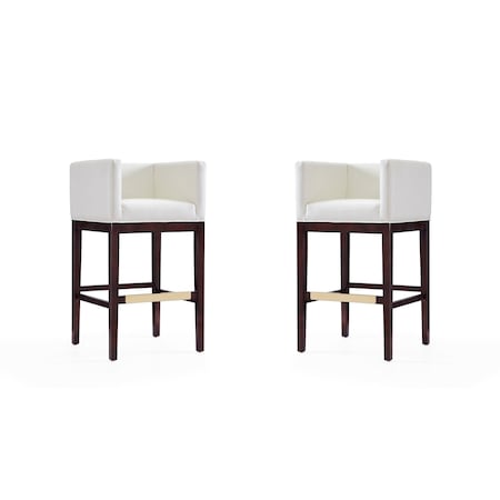 Manhattan Comfort Kingsley Barstool in Ivory and Dark Walnut, PK2 2-BS012-IV